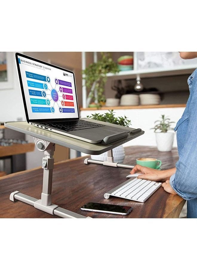 Arabest Laptop Stand for Bed, Portable Laptop Table with Foldable Legs Notebook Computer Desk for Laptop Reading and Writing Lap Tray for Eating in Bed Sofa Couch Floor (Wood, Medium)  - Image 5