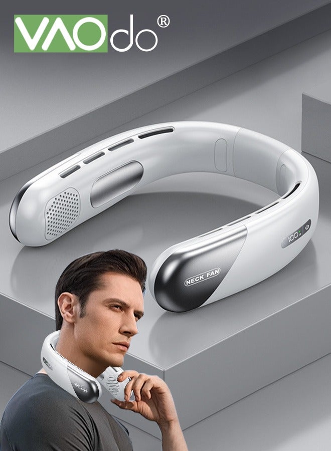 فاو دو مروحة الرقبة المحمولة بدون استخدام اليدين، مروحة تبريد شخصية، 5 سرعات للتعديل مروحة الرقبة تعمل بمنفذ USB للأماكن الخارجية والداخلية باللون الأبيض - Image 1