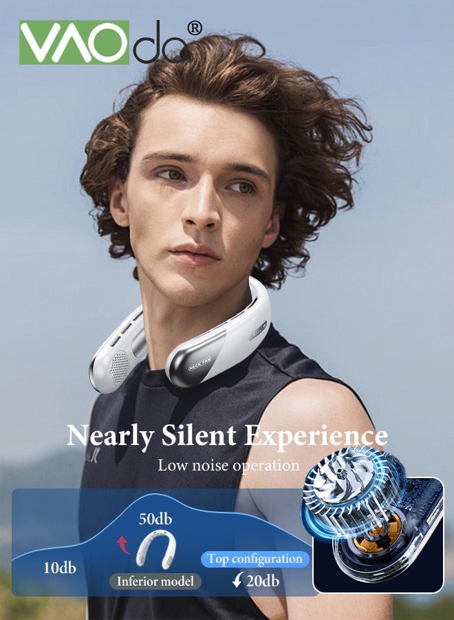 فاو دو مروحة الرقبة المحمولة بدون استخدام اليدين، مروحة تبريد شخصية، 5 سرعات للتعديل مروحة الرقبة تعمل بمنفذ USB للأماكن الخارجية والداخلية باللون الأبيض - Image 4