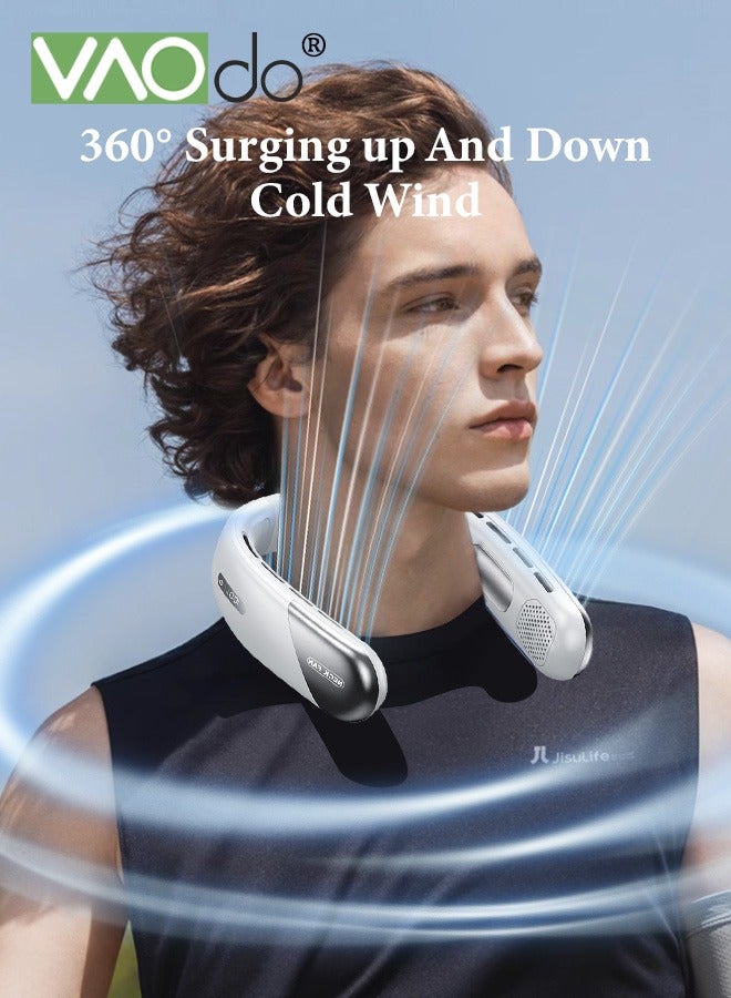 فاو دو مروحة الرقبة المحمولة بدون استخدام اليدين، مروحة تبريد شخصية، 5 سرعات للتعديل مروحة الرقبة تعمل بمنفذ USB للأماكن الخارجية والداخلية باللون الأبيض - Image 3