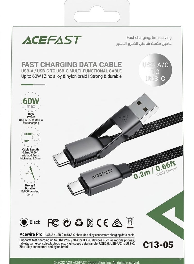 أسيفاست كابل شحن سريع ومتعدد الوظائف 2 في 1 من ACEFAST (موديل C13-05) بقوة 60 واط - طول 0.2 متر - Image 1