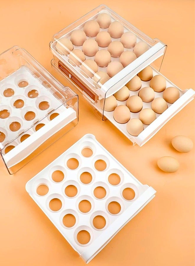 Chase Up Egg Holder for Fridge, Egg Holder with Time Scale for Refrigerator, 32 Grid Large Capacity Clear Plastic Egg Storage Container, Two Layers Drawer Type Egg Storage Rack - Image 2