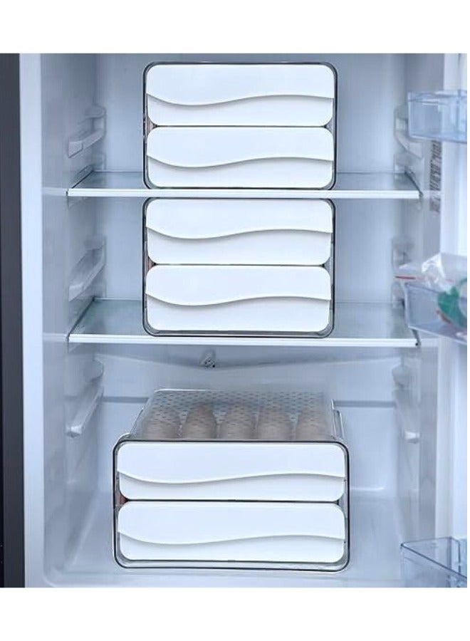 Chase Up Egg Holder for Fridge, Egg Holder with Time Scale for Refrigerator, 32 Grid Large Capacity Clear Plastic Egg Storage Container, Two Layers Drawer Type Egg Storage Rack - Image 3