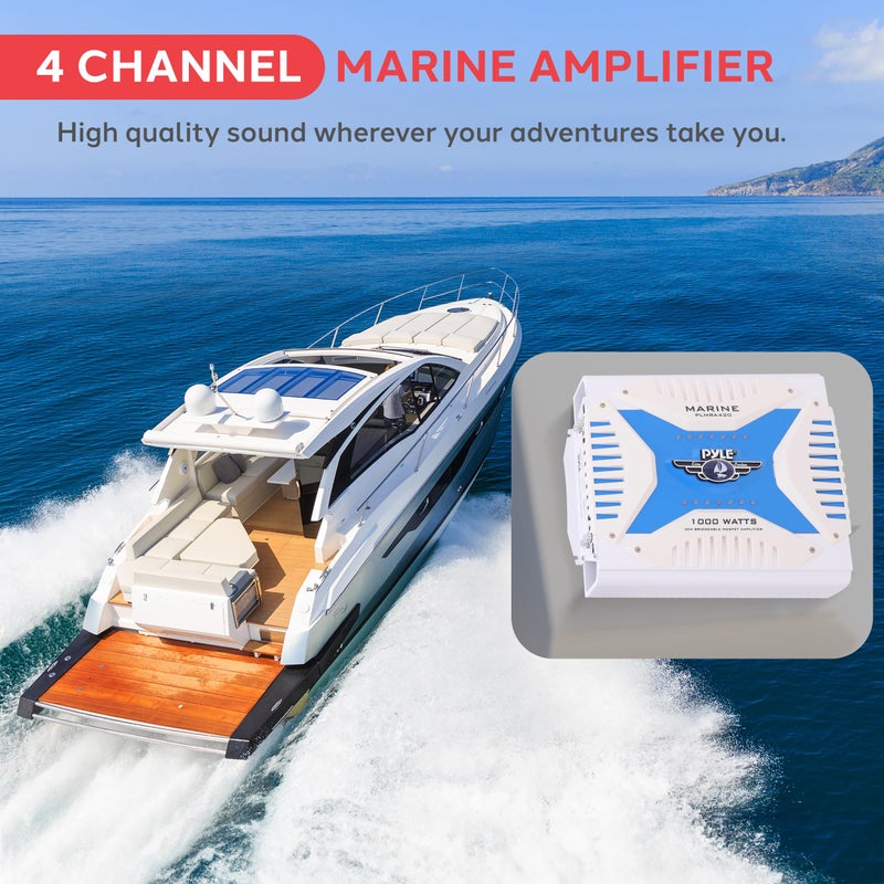 Pyle Pyle Hydra Marine Amplifier - Upgraded Elite Series 1000 Watt 4 Channel Bridgeable Amp Tri-Mode Configurable, Waterproof, MOSFET Power Supply, GAIN Level Controls and RCA Stereo Input(PLMRA420)  - Image 2