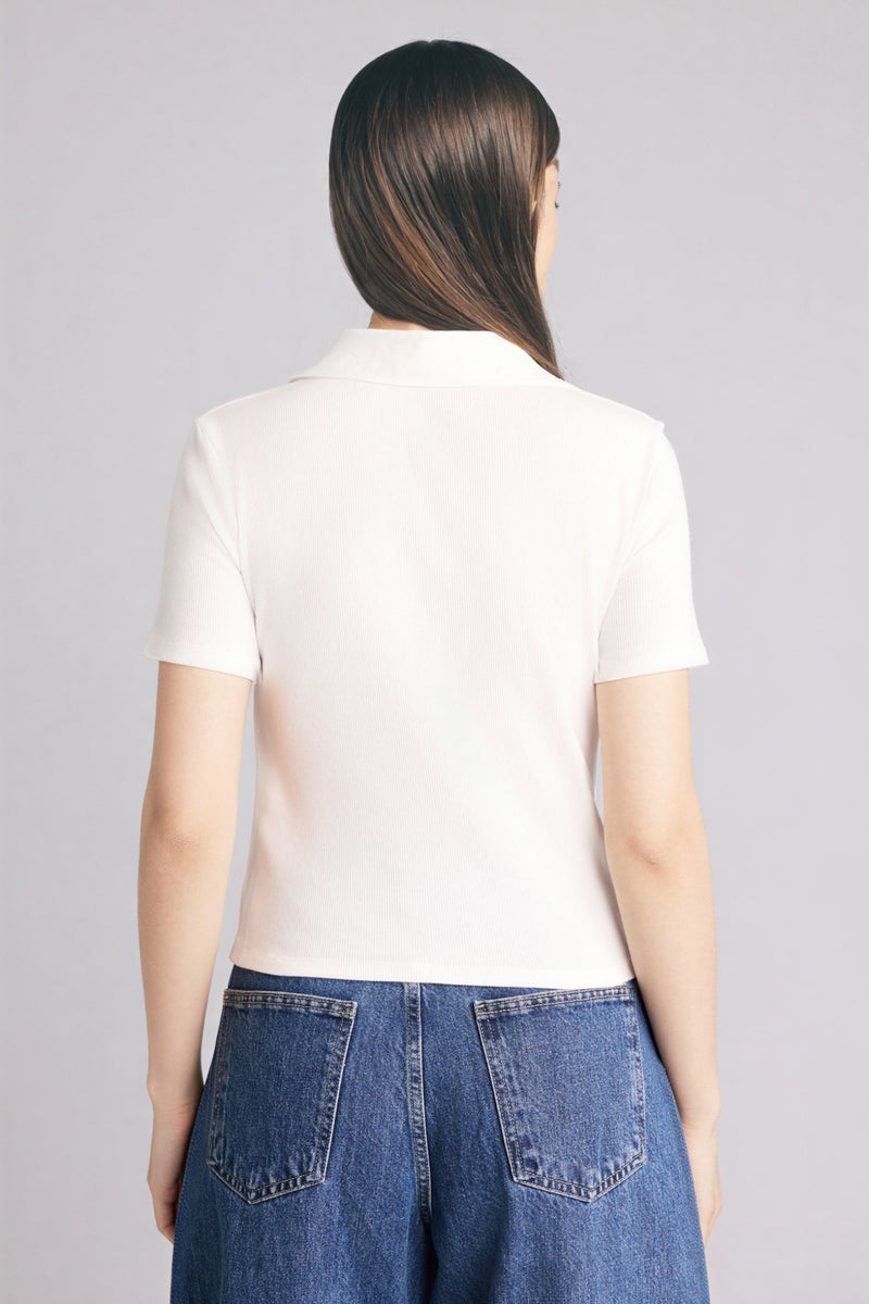 DeFacto Beige Woman Slim Fit Ribbed Polo T-Shirt Casual - Image 5