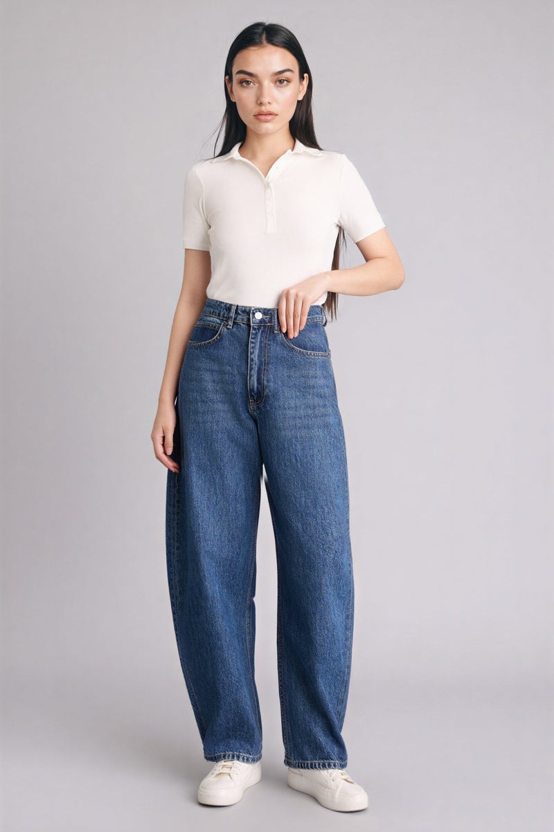 DeFacto Beige Woman Slim Fit Ribbed Polo T-Shirt Casual - Image 2