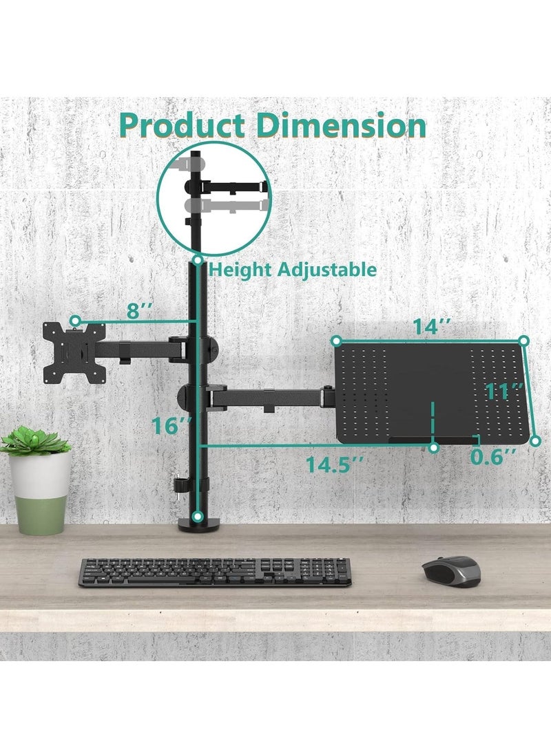 TIGER Laptop and Monitor Stand – Fully Adjustable Mount with Laptop Tray for 1 Notebook (up to 17 Inches) and 1 Screen (up to 27 Inches), 22 lbs Capacity (M001LP), Black – Ergonomic, Space-Saving Desk Stand for Enhanced Productivity  - Image 4