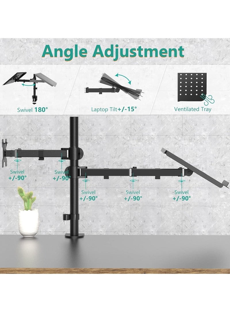 TIGER Laptop and Monitor Stand – Fully Adjustable Mount with Laptop Tray for 1 Notebook (up to 17 Inches) and 1 Screen (up to 27 Inches), 22 lbs Capacity (M001LP), Black – Ergonomic, Space-Saving Desk Stand for Enhanced Productivity  - Image 3