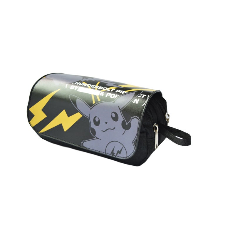 Cartoon Pikachu Triple Layer Pencil Case for Kids Black Lightning 