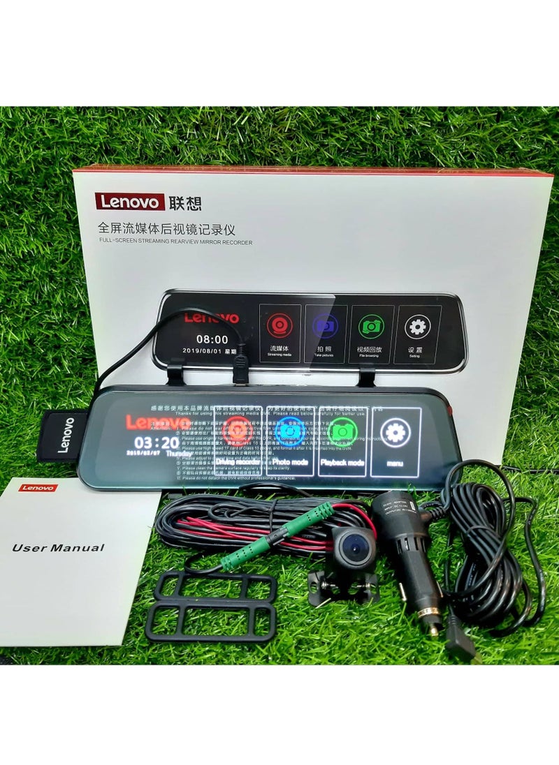 Lenovo - Lenovo DVR V7 With 2 Camera Touch Screen Center Mirror Recorder With 2 Cameras Dashcam 64GB SD Card Included - Image 1