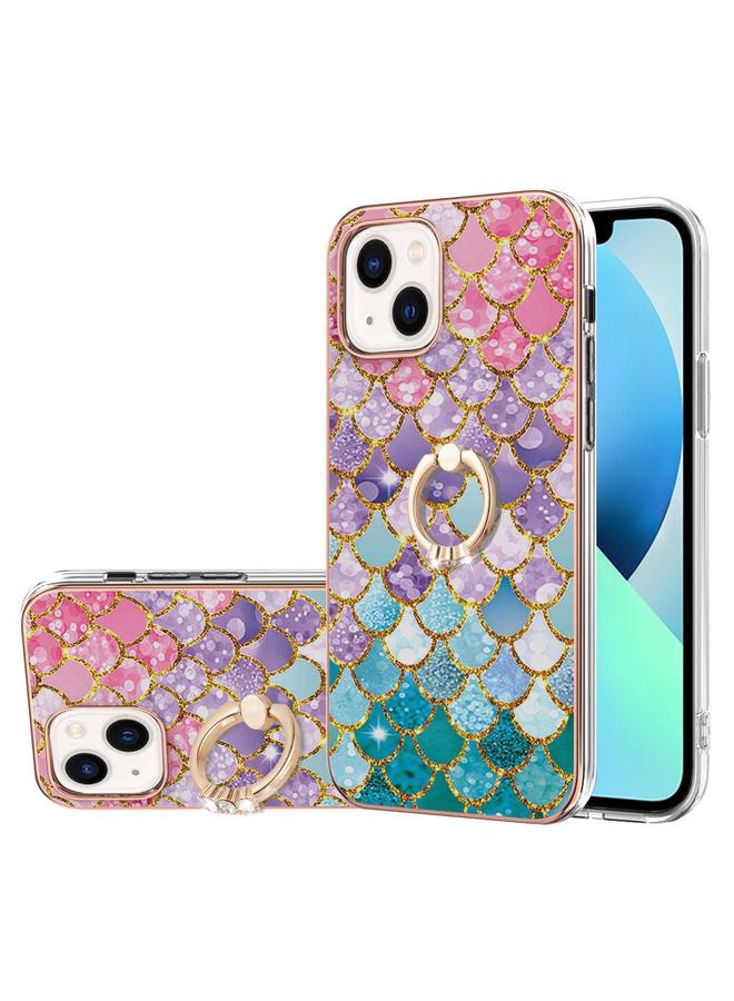 اس-توب جراب لهاتف iPhone 14 بنمط طلاء كهربائي IMD TPU مقاوم للصدمات مع حامل حلقي من حجر الراين - Image 1