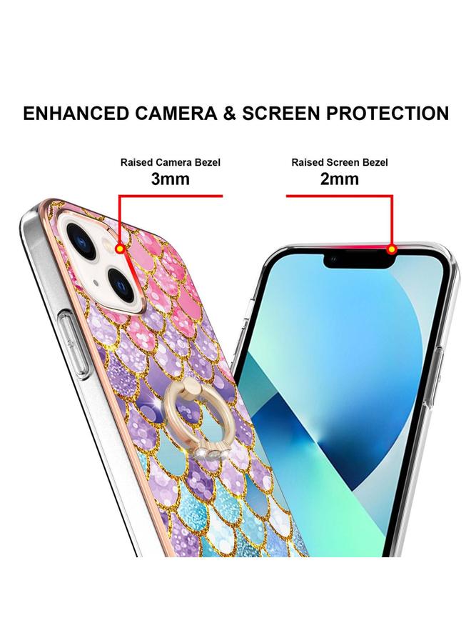 اس-توب جراب لهاتف iPhone 14 بنمط طلاء كهربائي IMD TPU مقاوم للصدمات مع حامل حلقي من حجر الراين - Image 3