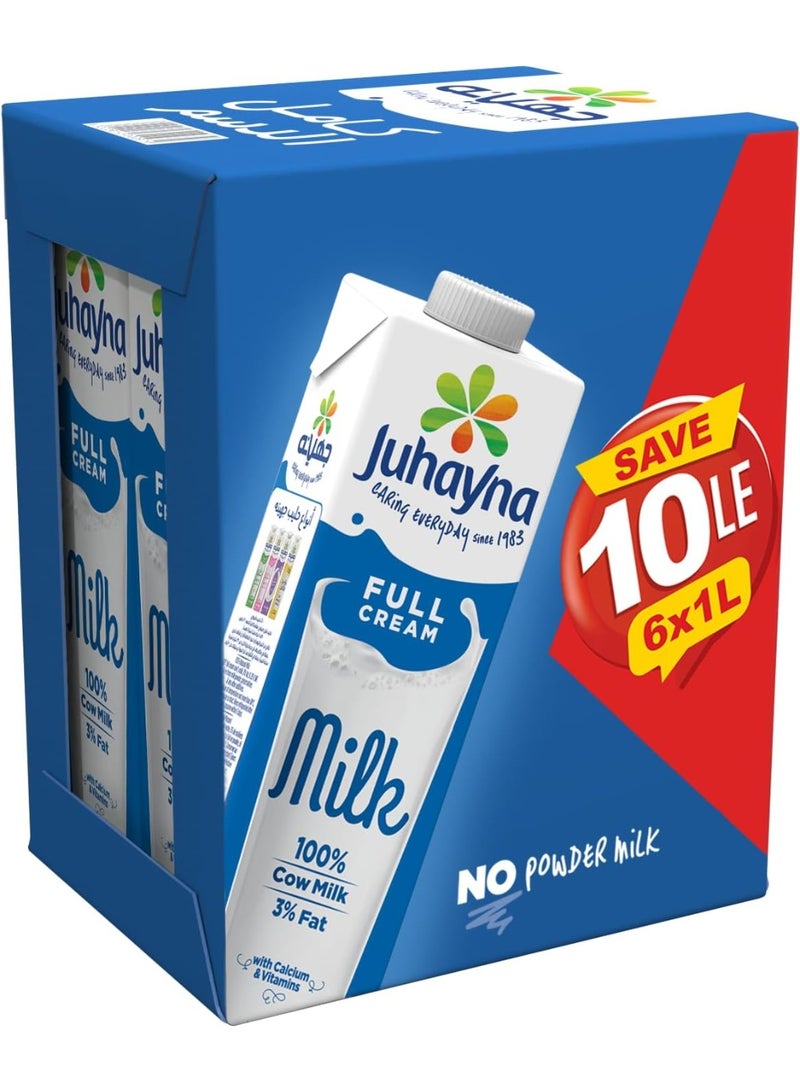 Juhaina Juhayna Full Cream Long Life Milk (UHT) - Value Pack (6 x 1 Liter) - Image 1