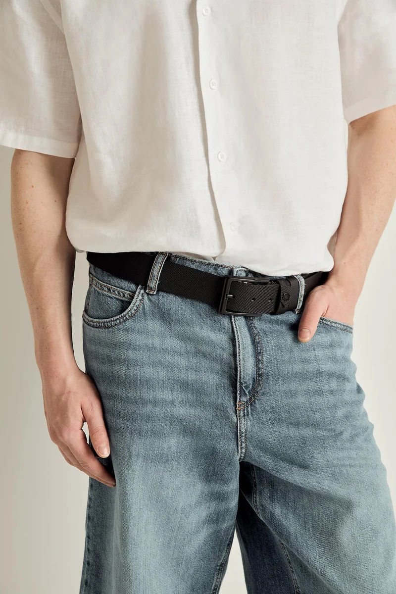 ديفاكتو Man Rectangular Hair Clip Faux Leather Denim Belt