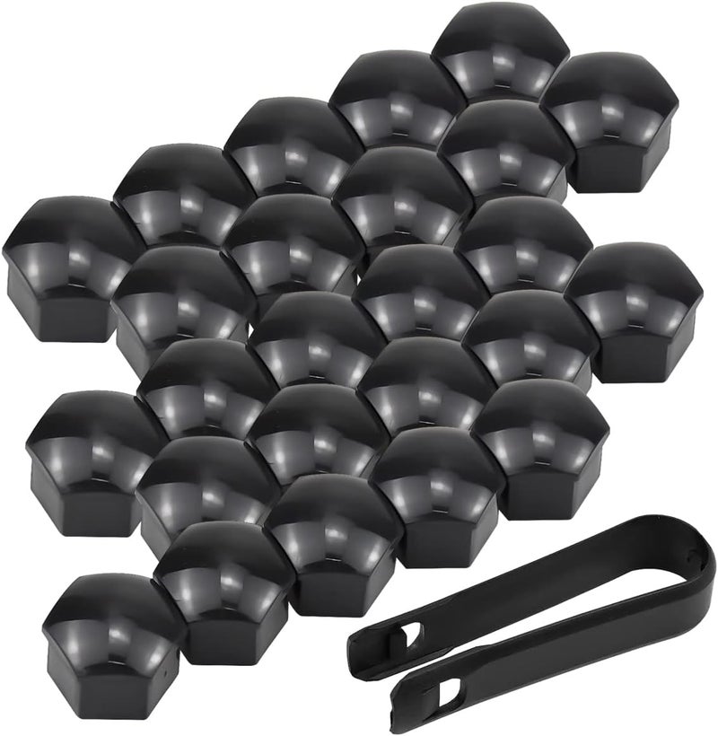 Fodlon Wheel Nut Caps, 17mm Universal Tyre Nut Covers 20 Pieces Bolt Covers Black Tire Screw Cover Cap Car Tire Screw Cap Protection with Removal Tool Locking Caps Set for Cars Vehicle - Image 1