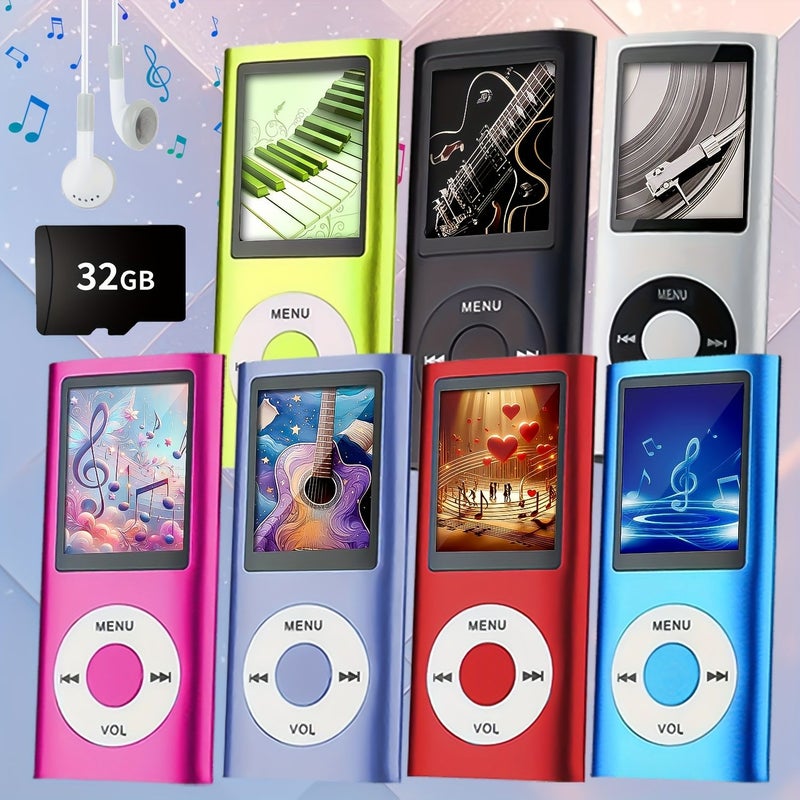 مشغل MP3 أرجواني بسعة 32 جيجابايت - مشغل موسيقى رقمي محمول مع بطاقة ذاكرة، لتسجيل الصوت والفيديو، قارئ كتب إلكترونية، عارض صور، وشاشة LCD بحجم 1.8 بوصة - Image 1