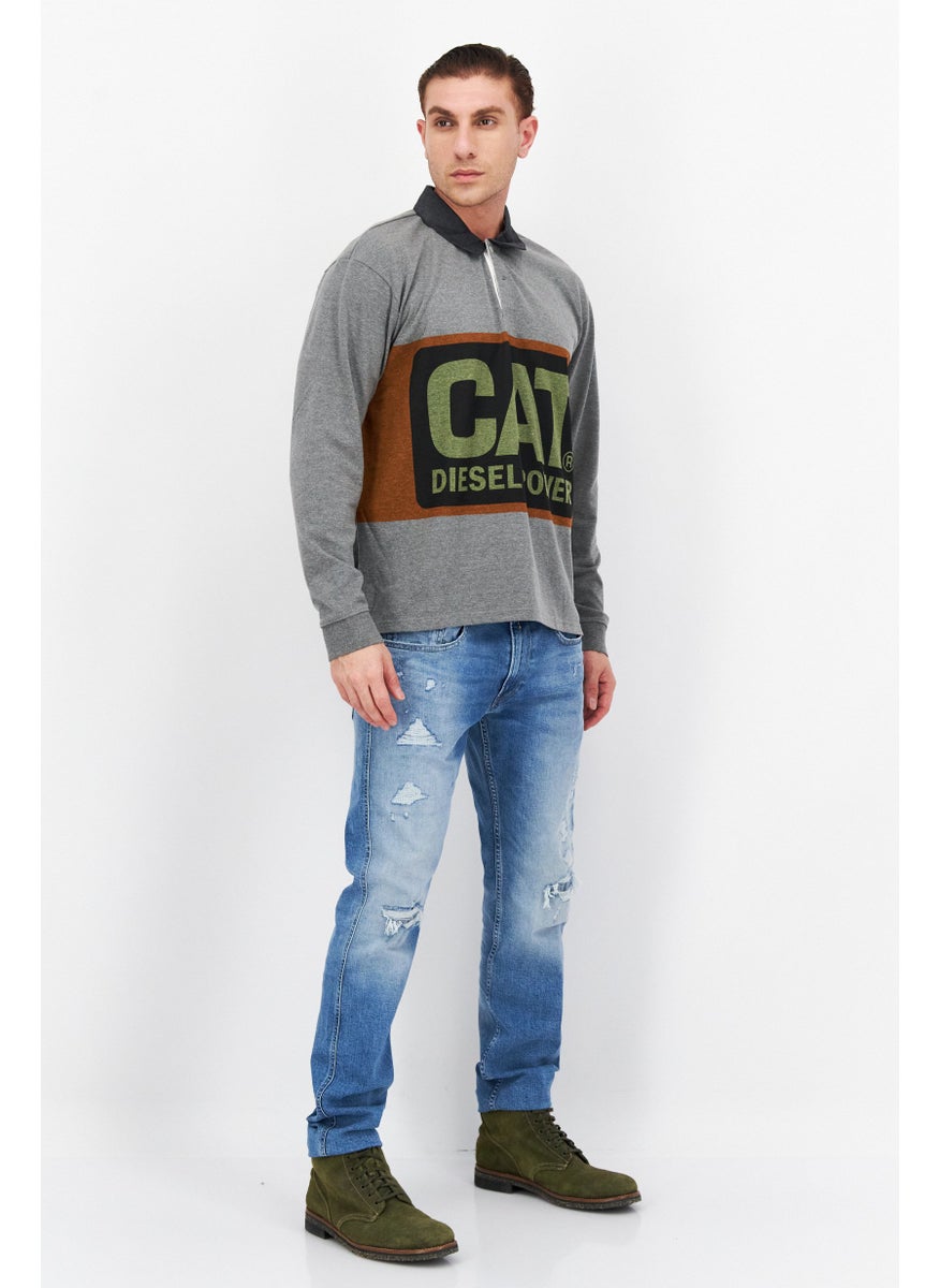 CATERPILLAR - Men Regular Fit Brand Logo Logo Sleeves Polo Shirt, Dark Grey Heather - Image 1