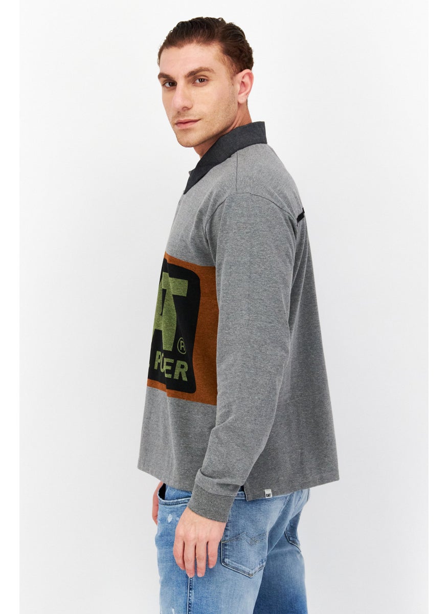 CATERPILLAR - Men Regular Fit Brand Logo Logo Sleeves Polo Shirt, Dark Grey Heather - Image 1