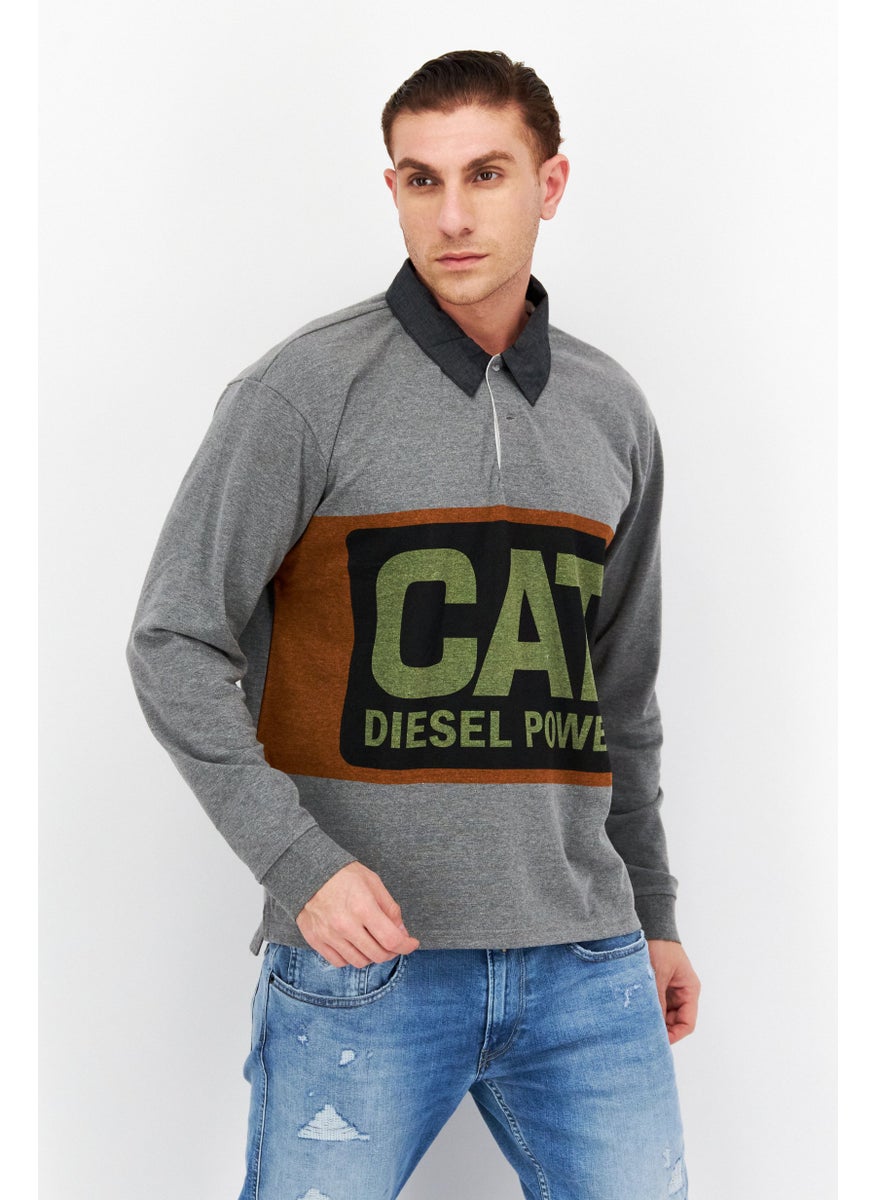 CATERPILLAR - Men Regular Fit Brand Logo Logo Sleeves Polo Shirt, Dark Grey Heather - Image 1