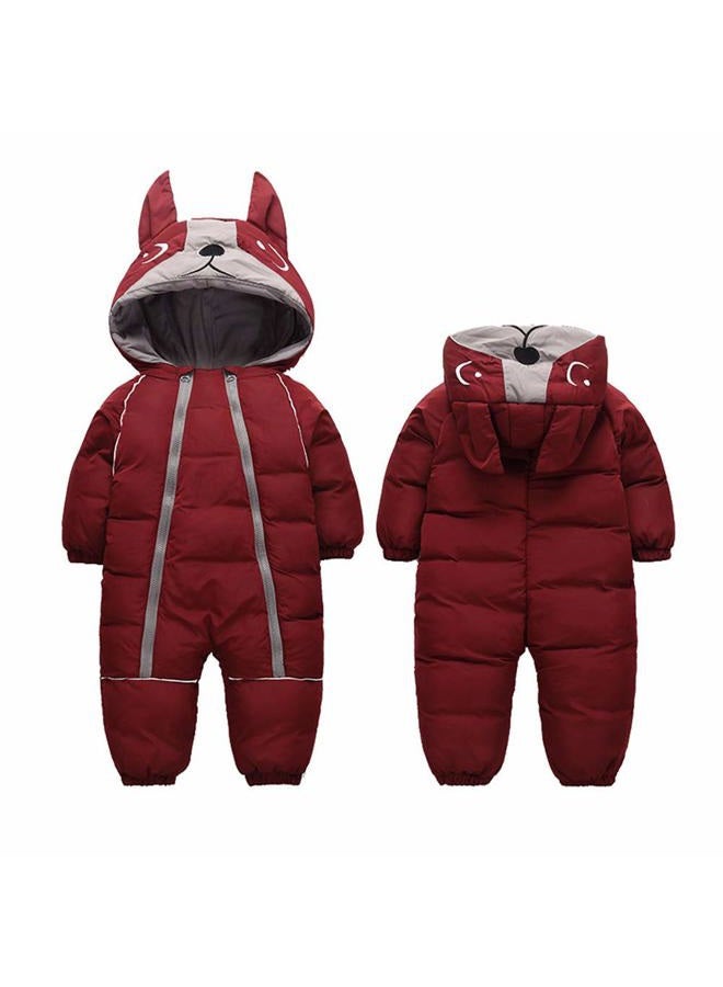ALLAIBB Toddler Infant Baby Boy Girl Winter Snowsuit Coat Thick Onesie Romper Outwear Warm Hood Snow Suit Jumpsuit, Wine Red, 3T - Image 1