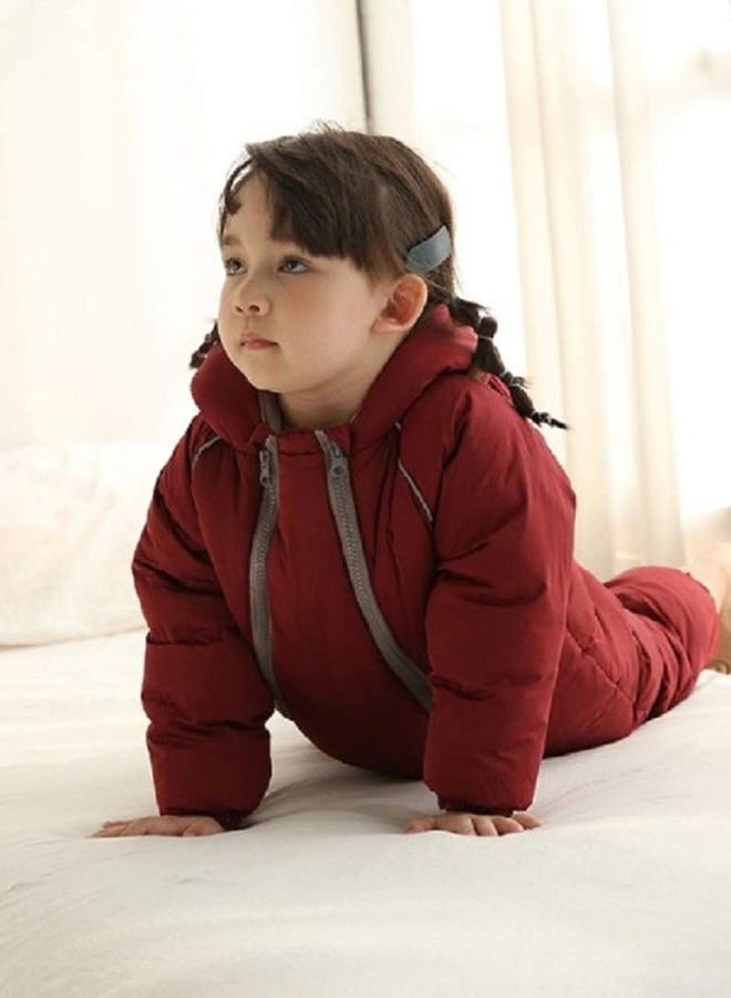 ALLAIBB Toddler Infant Baby Boy Girl Winter Snowsuit Coat Thick Onesie Romper Outwear Warm Hood Snow Suit Jumpsuit, Wine Red, 3T - Image 4