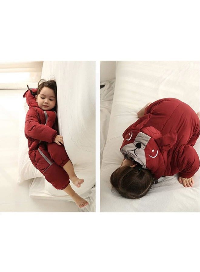 ALLAIBB Toddler Infant Baby Boy Girl Winter Snowsuit Coat Thick Onesie Romper Outwear Warm Hood Snow Suit Jumpsuit, Wine Red, 3T - Image 5