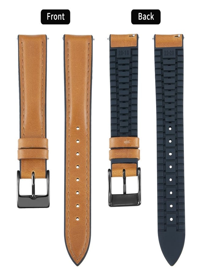 BINLUN Leather Watch Strap 22mm Oil Wax Leather and Silicone Hybrid Quick Release Bands Replacement Strap for Men Women (Light Brown,Black Buckle) - Image 2