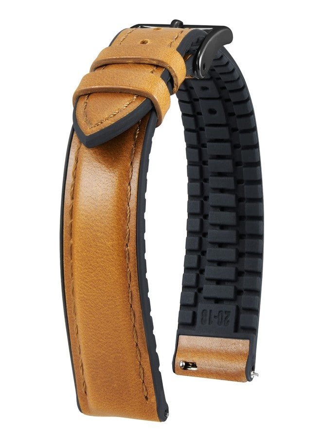 BINLUN Leather Watch Strap 22mm Oil Wax Leather and Silicone Hybrid Quick Release Bands Replacement Strap for Men Women (Light Brown,Black Buckle) - Image 1