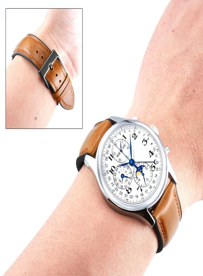 BINLUN Leather Watch Strap 22mm Oil Wax Leather and Silicone Hybrid Quick Release Bands Replacement Strap for Men Women (Light Brown,Black Buckle) - Image 3
