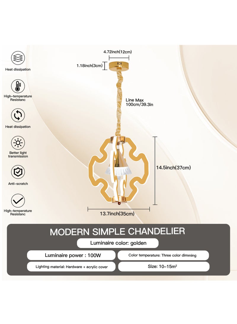 YATAI LIGHTING YATAI Modern LED Chandelier Pendant Light,3-Color Dimming Modern Elegance Chandelier,Golden Acrylic Hanging Pendant Lighting LED Chandelier Lamp for Dining Table,Restaurant,Living Room,100W  - Image 4