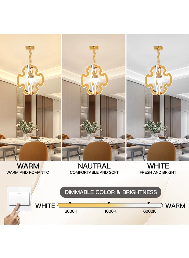 YATAI LIGHTING YATAI Modern LED Chandelier Pendant Light,3-Color Dimming Modern Elegance Chandelier,Golden Acrylic Hanging Pendant Lighting LED Chandelier Lamp for Dining Table,Restaurant,Living Room,100W  - Image 3