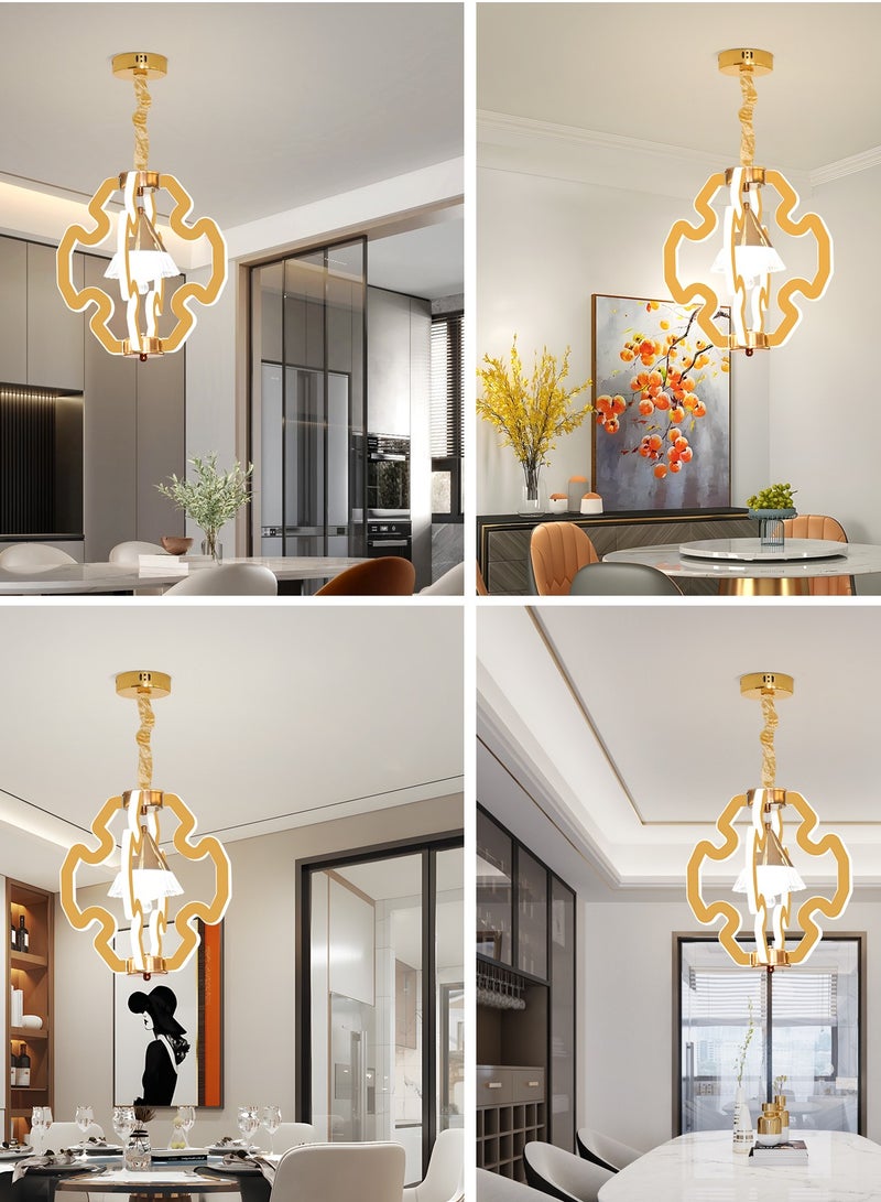 YATAI LIGHTING YATAI Modern LED Chandelier Pendant Light,3-Color Dimming Modern Elegance Chandelier,Golden Acrylic Hanging Pendant Lighting LED Chandelier Lamp for Dining Table,Restaurant,Living Room,100W  - Image 2