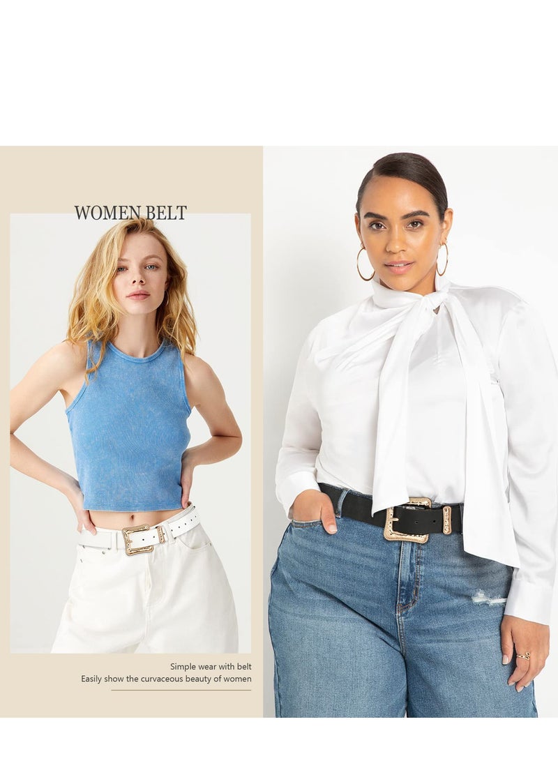 SYOSI 2 pcs Leather Western Belts for Women, Ladies Vintage Design, Leather Waist Plus Size Belt for Pants Dresses (Black, White) - Image 2