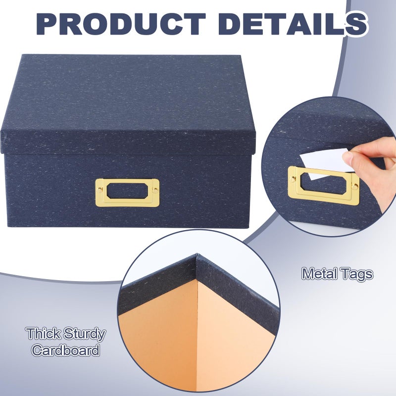 Eaasty Set of 4 Decorative Storage Boxes with Lids, Kraft Paper Boxes with Gold Label Holders, Decorative Photo Memory Keepsakes Storage, Cardboard Organizers for Home Decor, Office Organizing(Blue) - Image 3