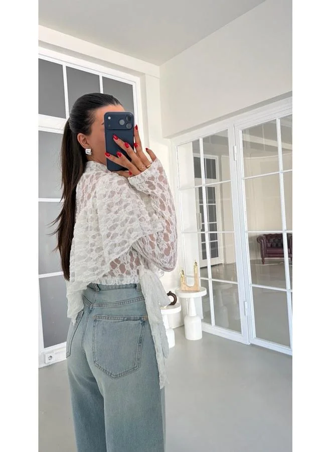 Gaus  White Long-Sleeved Lace Blouse GAUS-01874. for Women | Best Price UAE