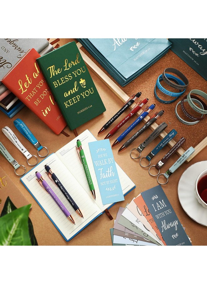 Zhanmai - 72 Pcs Christian Gifts Set Bulk Bible Verse Paper Bags Religious Ballpoint Pens Christian Notebook And Bookmark Inspirational Bracelet Keychain For Church Supplies Favors Gifts (12 Set) - Image 1