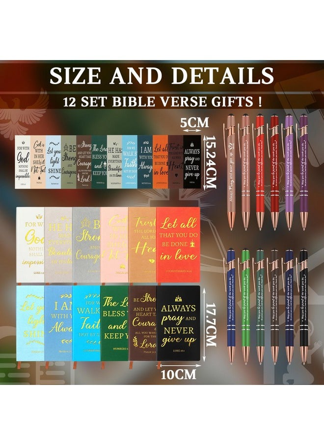 Zhanmai - 72 Pcs Christian Gifts Set Bulk Bible Verse Paper Bags Religious Ballpoint Pens Christian Notebook And Bookmark Inspirational Bracelet Keychain For Church Supplies Favors Gifts (12 Set) - Image 1