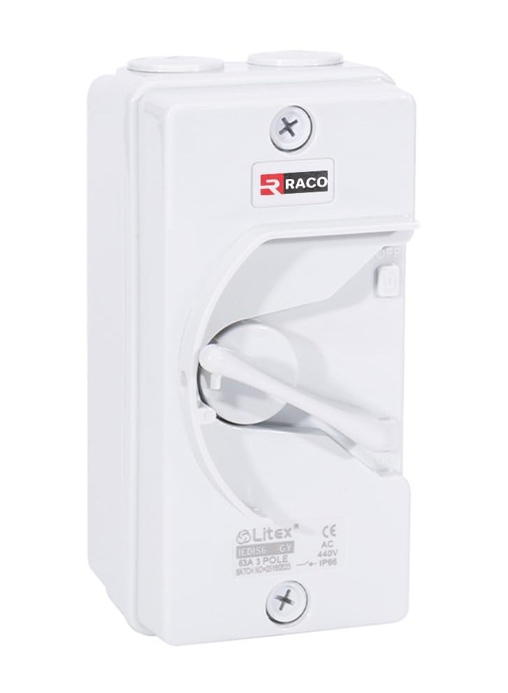 RACO RACO Topex IP66 Weatherproof Isolating Switch | Surface Mount IP66 Isolator Switch Grey 20A - Image 1