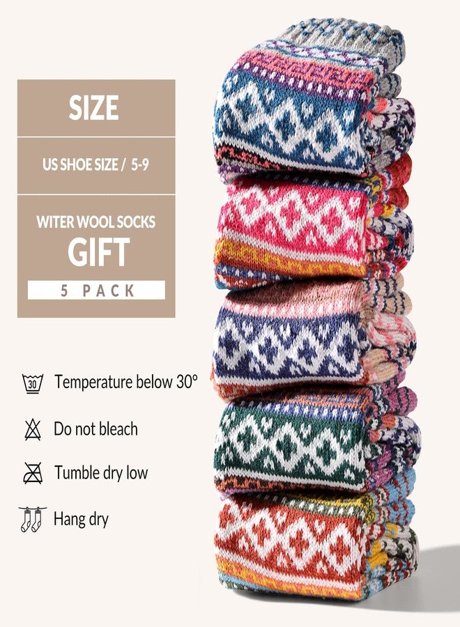 Premillow Wool Socks for Women - Womens Wool Socks Winter Sock for Women Men Warm Thick Knit Soft Vintage Casual Crew Sock, 5 Pairs Curve Pattern, One size - Image 3