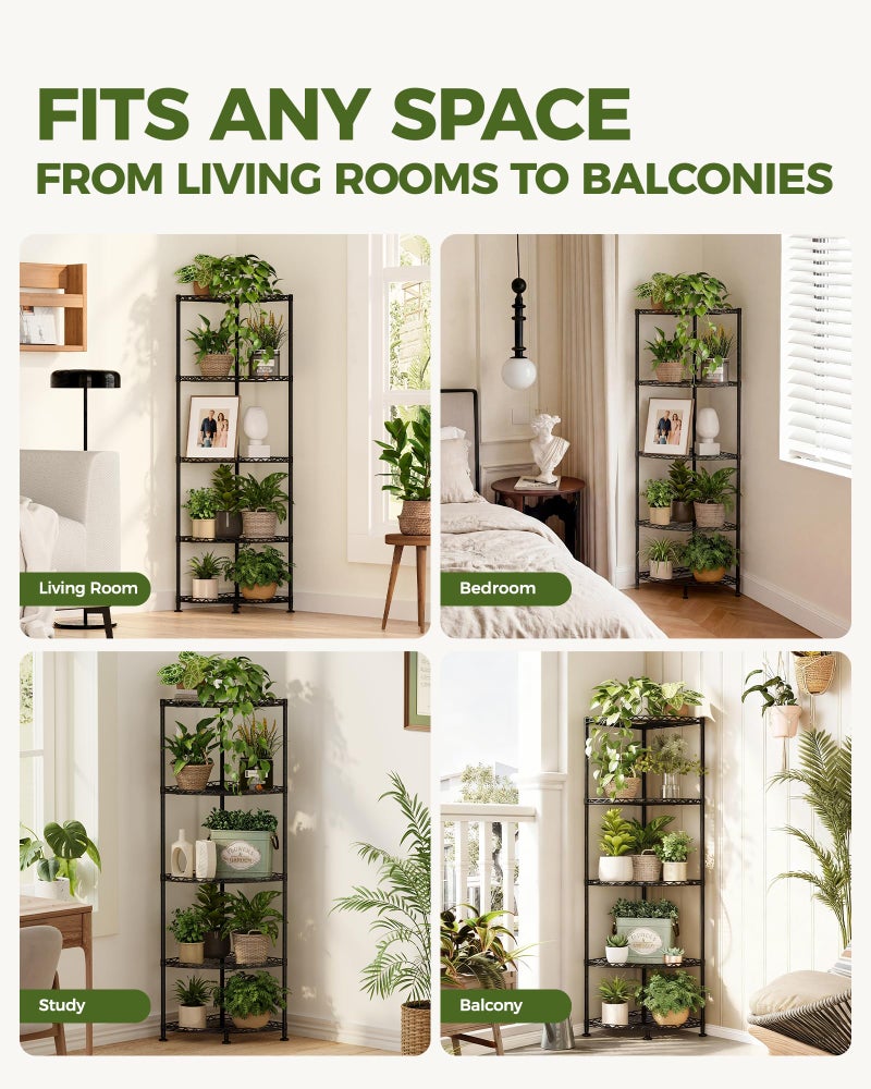 Bamworld Corner Plant Stand Indoor 5 Tier Plant Stands for Multiple Plants Tall Adjustable Plant Shelf for Living Room Balcony Bedroom Patio - Image 5