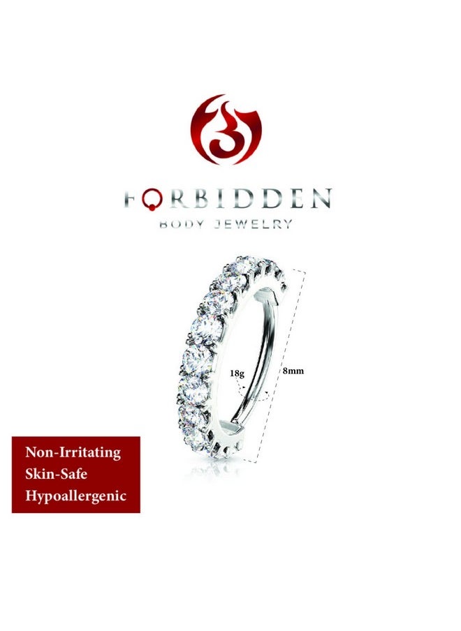 Forbidden Body Jewelry - 18G 8Mm Platinum Plated Brass Bendable Nose Ring And Cartilage Hoop Lined With Cz Gems - Image 1