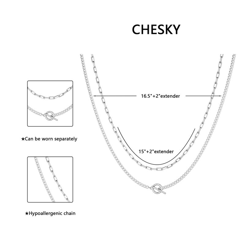 CHESKY Layered Silver Necklaces for Women, Chunky Silver Plated Chain Necklaces for Women Trendy Paperclip Toggle Necklace Jewelry Accessories Gift for Her - Image 5