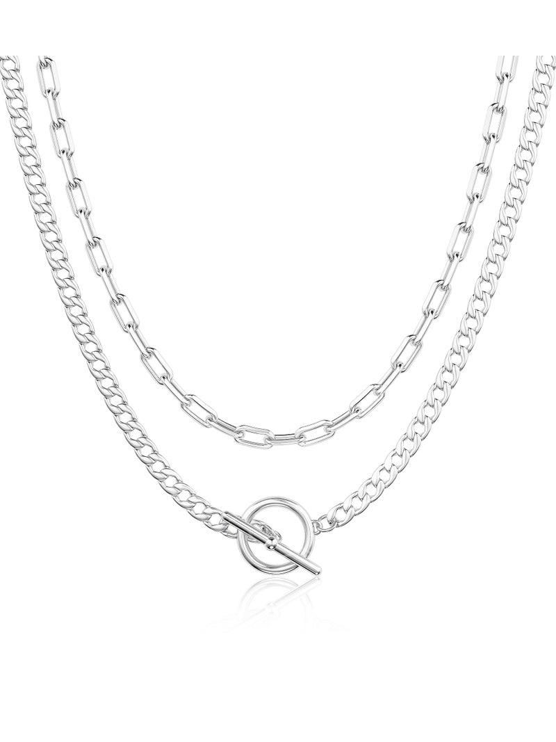 CHESKY Layered Silver Necklaces for Women, Chunky Silver Plated Chain Necklaces for Women Trendy Paperclip Toggle Necklace Jewelry Accessories Gift for Her - Image 1