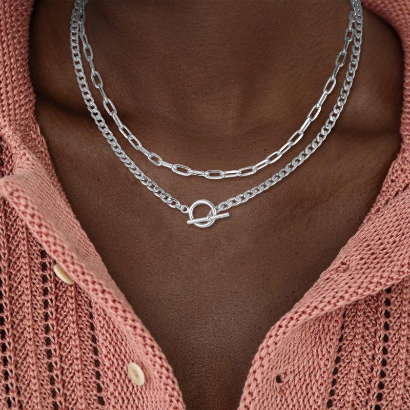 CHESKY Layered Silver Necklaces for Women, Chunky Silver Plated Chain Necklaces for Women Trendy Paperclip Toggle Necklace Jewelry Accessories Gift for Her - Image 3
