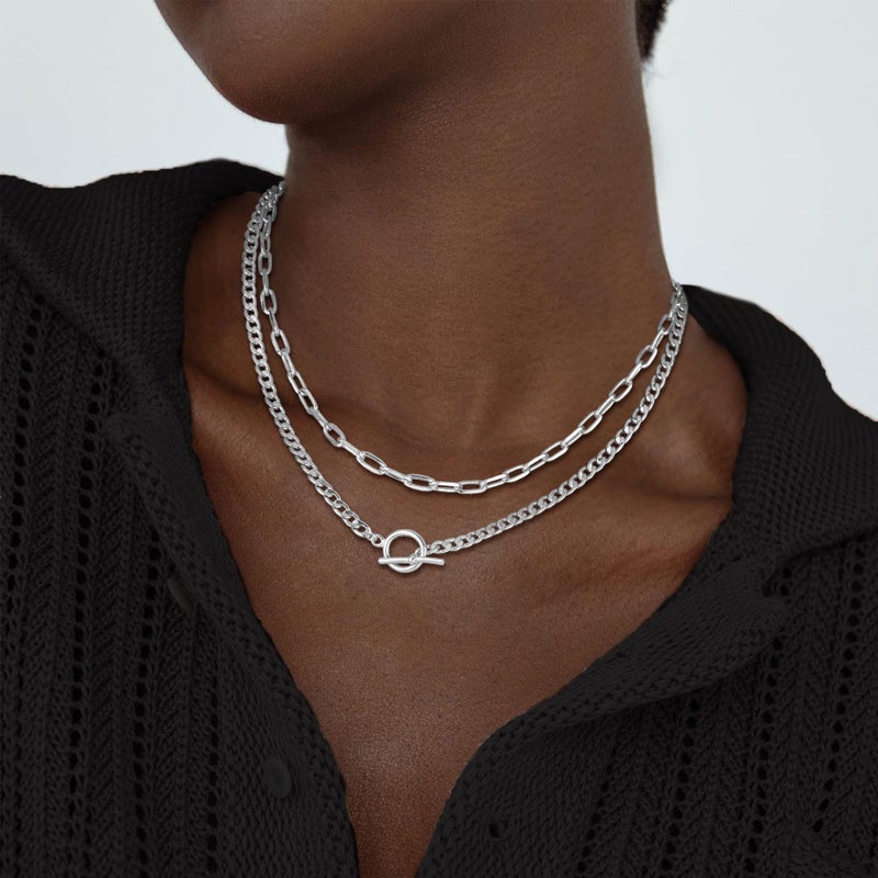 CHESKY Layered Silver Necklaces for Women, Chunky Silver Plated Chain Necklaces for Women Trendy Paperclip Toggle Necklace Jewelry Accessories Gift for Her - Image 2