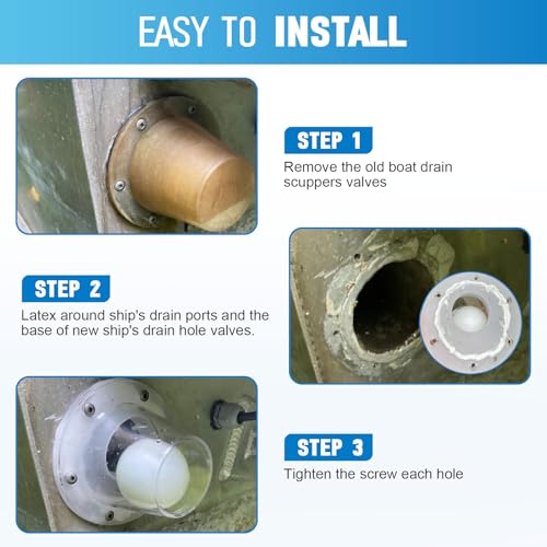 Tobaiwind Boat Self-Bailing Ball Scupper Valve Fits Over 1-1/8" Motorwell Tubes - Boat Ball Scupper Valve Positive Sealing Ball Drain Replaces Worn Out Flapper Scupper, Water Resistance Scupper Drain Valve - Image 4