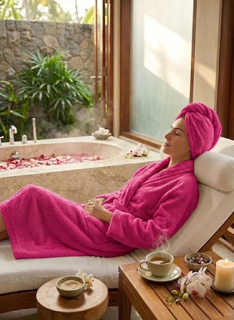 1 تشيس 100٪ قطن تيري منشفة ملفوفة للشعر ،فوشيا