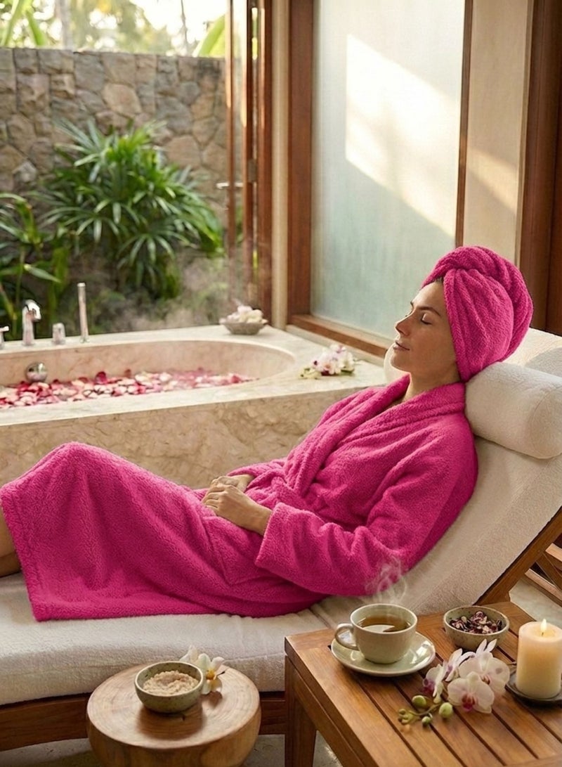 1Chase 100% Cotton Terry Hair Towel Wrap, Fuchsia - Image 3