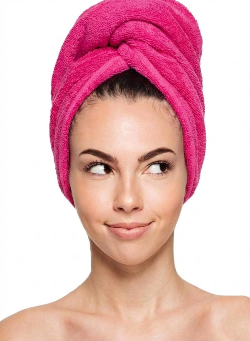 1Chase 100% Cotton Terry Hair Towel Wrap, Fuchsia - Image 1