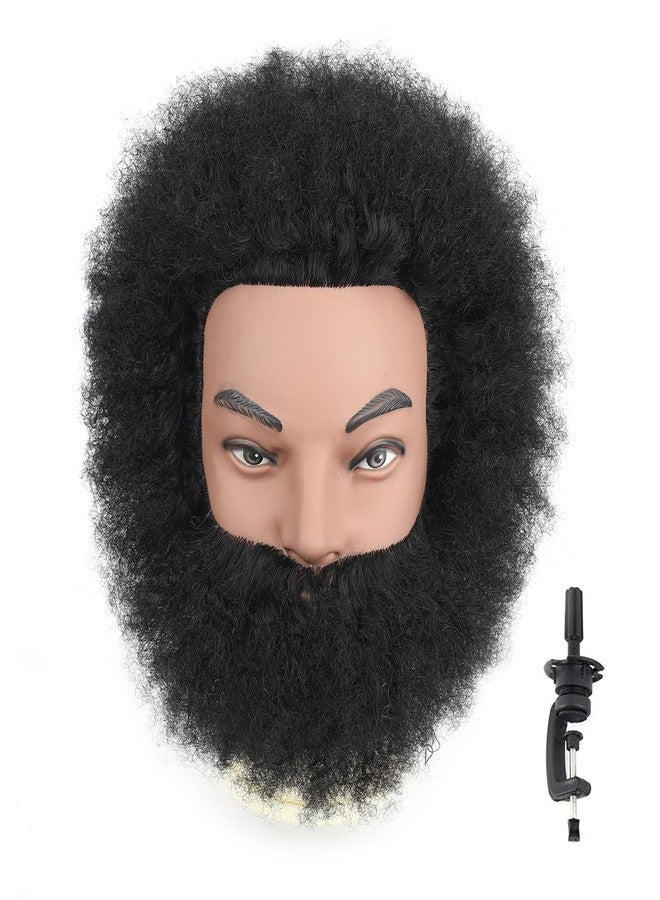 Stancia 6’’ Afro Male Mannequin Head with Beard, Manicans Full Head Real Hair for Hairdresser Barber, Manikin Head for Practice Styling Cornrow Braiding with Clamp Stand - Image 1